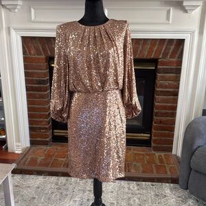NWT-Vince Camuto Sequin Dress Balloon Sleeves in sz 6 Rose Gold.